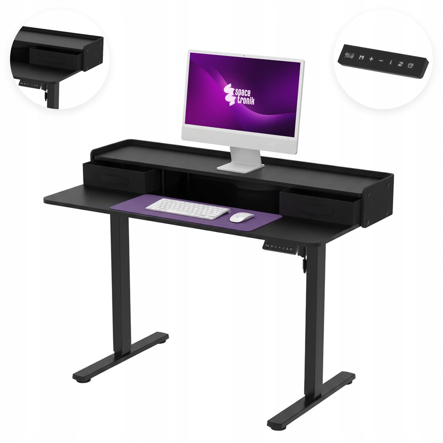 Elektrinis Stalas su Stalčiais 120x60 2xUSB LED Spacetronik Didelis juodas