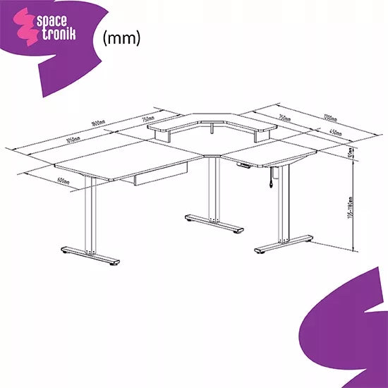 Kampinė žaidimų stalas 180×120×60 cm elektrinis reguliuojamas kompiuterinis