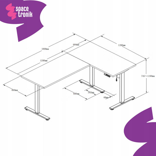 Kampinis žaidimų stalas DIDELIS kairinis dešinys 120x60 cm Spacetronik loft juodas