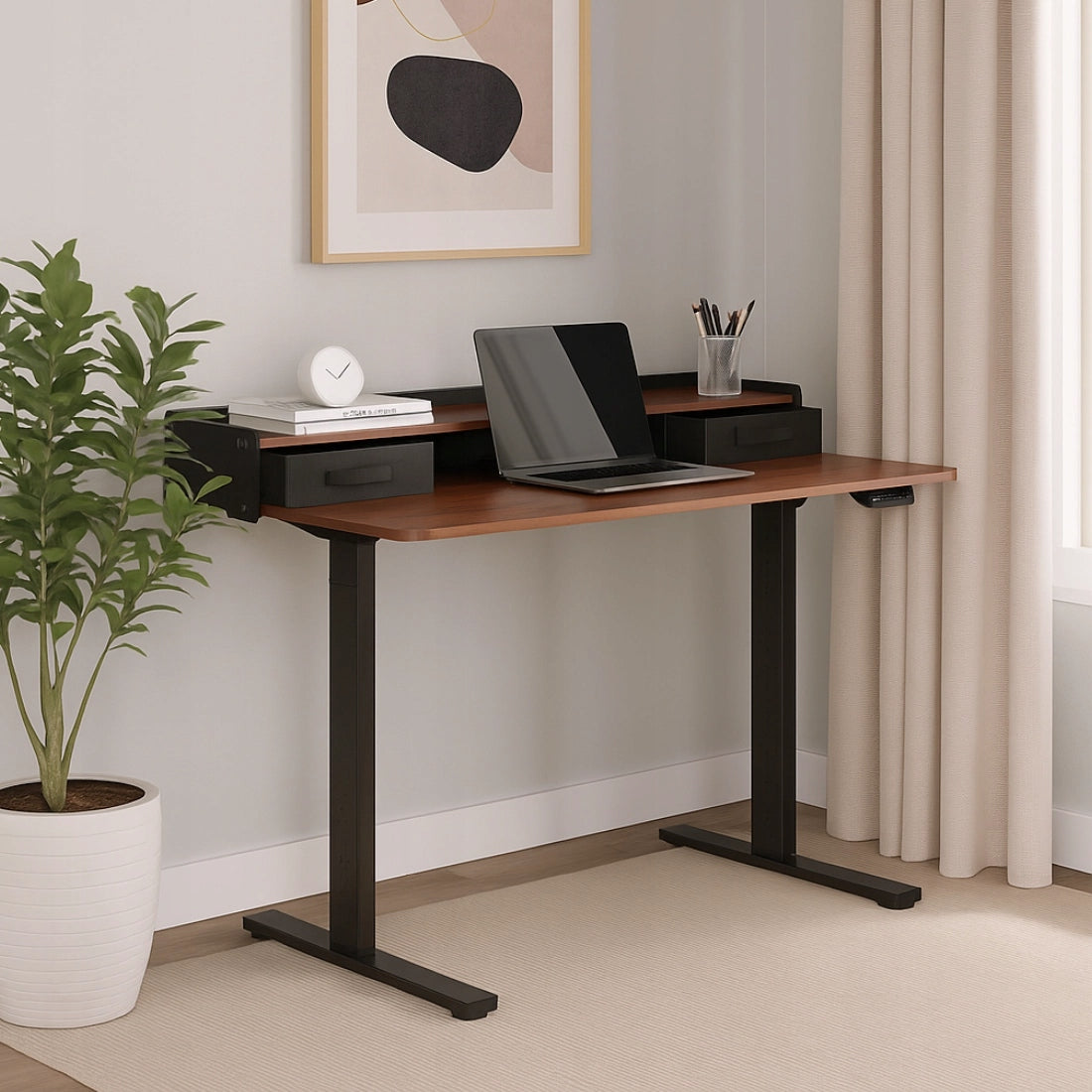 Elektrinis reguliuojamas stalas 120x60 su viršutine dalimi, LED skydeliu ir USB Spacetronik