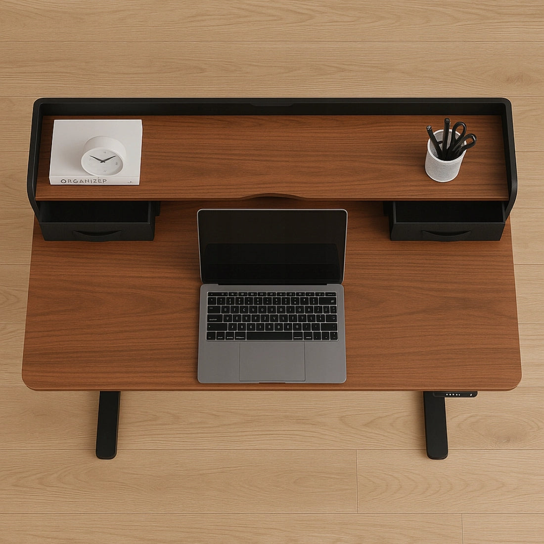 Elektrinis reguliuojamas stalas 120x60 su viršutine dalimi, LED skydeliu ir USB Spacetronik