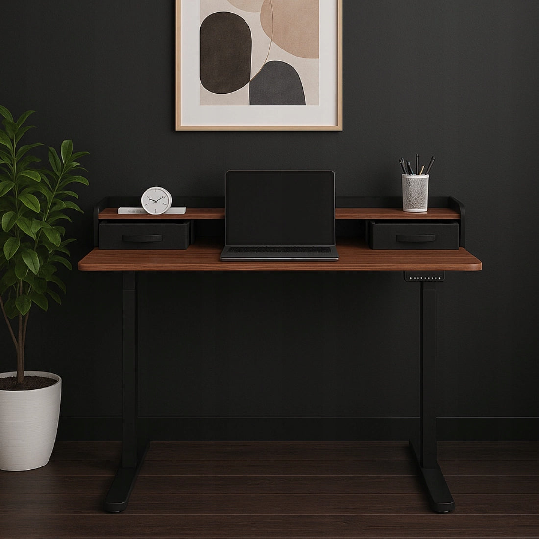 Elektrinis reguliuojamas stalas 120x60 su viršutine dalimi, LED skydeliu ir USB Spacetronik