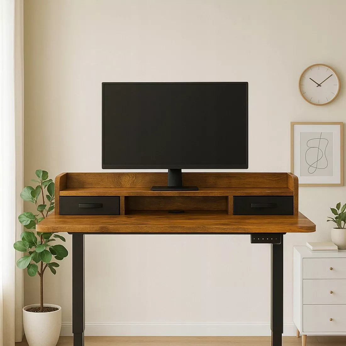 Elektrinis reguliuojamo aukščio stalas 120x60 USB Spacetronik loft rusty ąžuolas