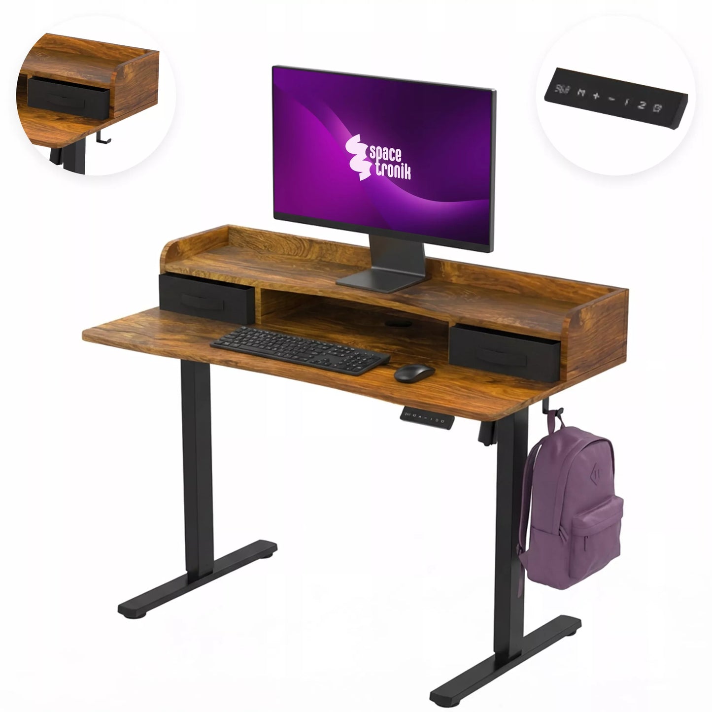 Elektrinis reguliuojamo aukščio stalas 120x60 USB Spacetronik loft rusty ąžuolas