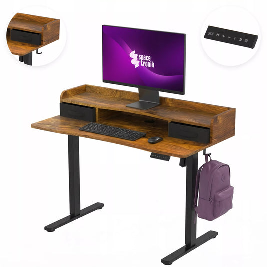 Elektrinis reguliuojamo aukščio stalas 120x60 USB Spacetronik loft rusty ąžuolas