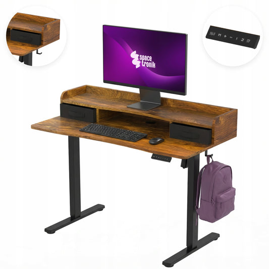 Elektrinis reguliuojamo aukščio stalas 120x60 USB Spacetronik loft rusty ąžuolas