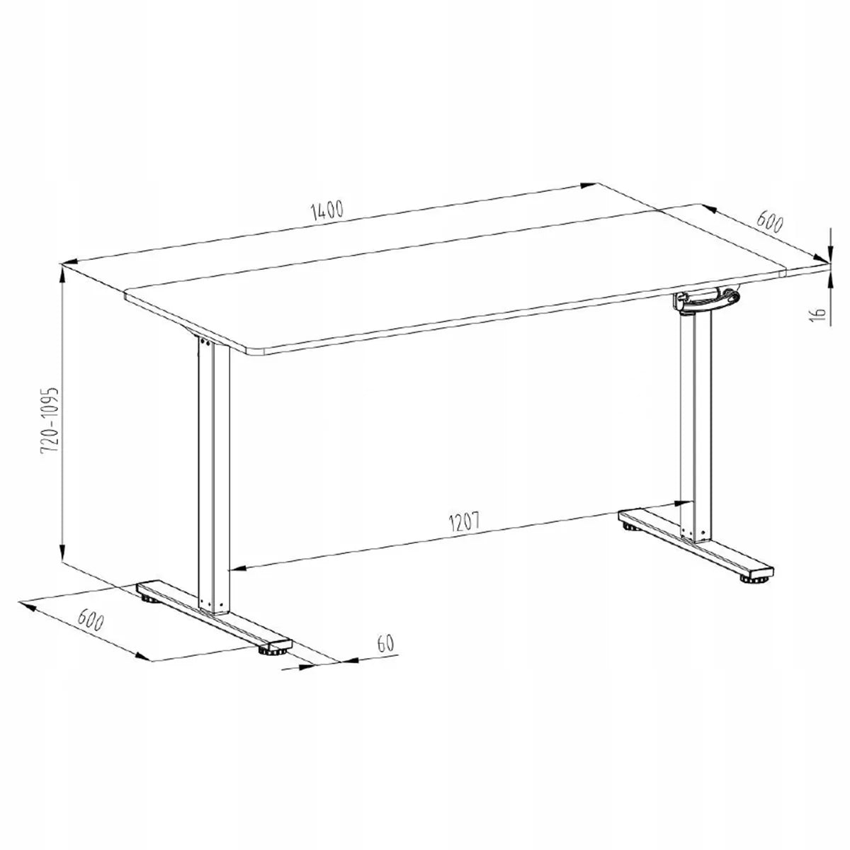 Rankiniu būdu reguliuojamas stalas 140x60 Aukščio reguliavimas 72-109cm Spacetronik