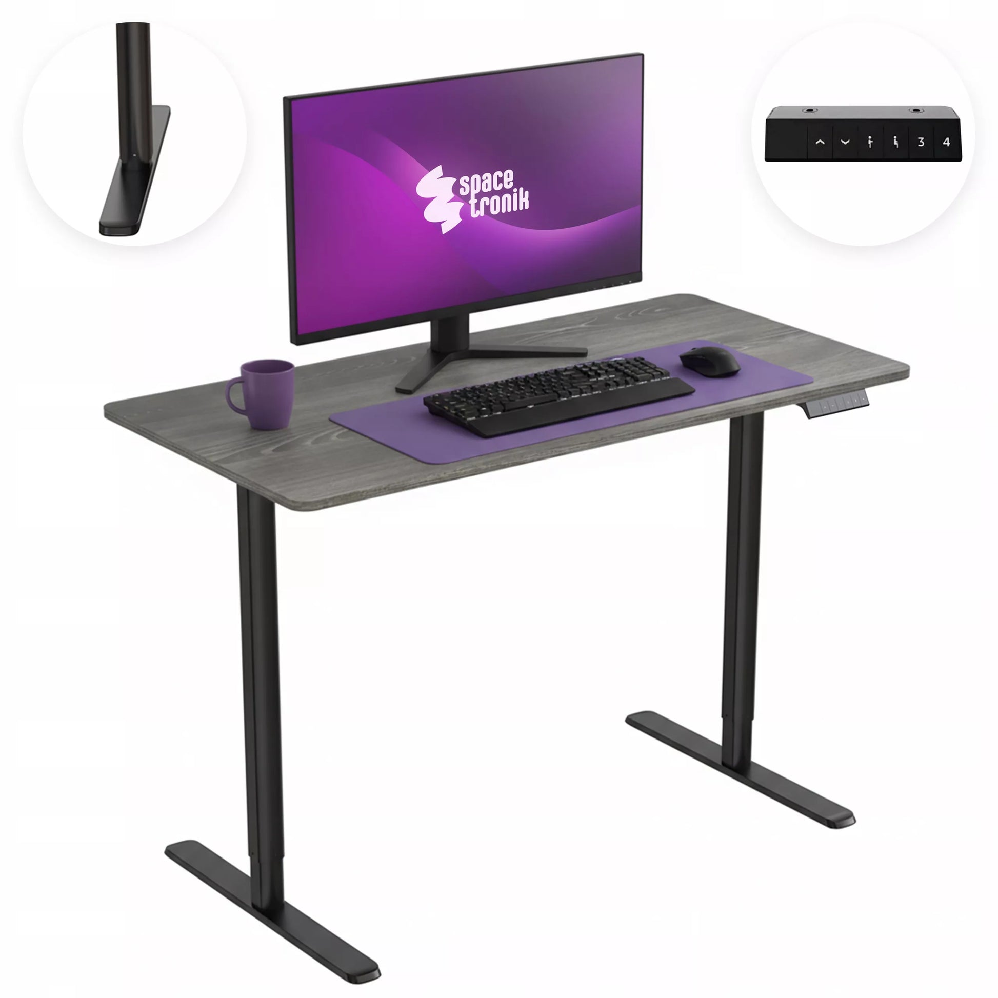 Elektrinis rašomasis stalas 120x60 iki 50 kg Spacetronik REGULACIJA pakeliamas pilkas