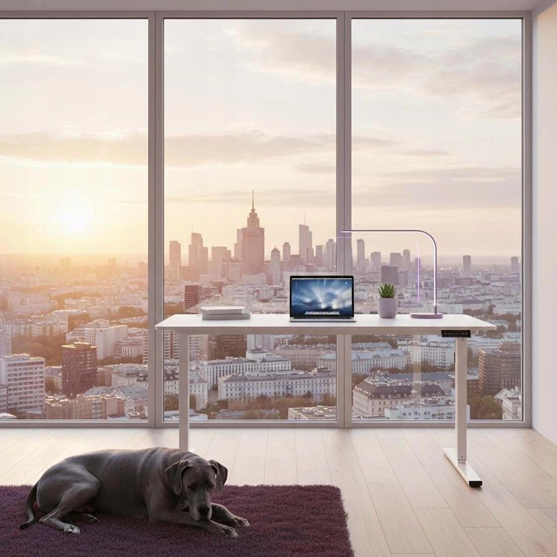 Elektrinis stalas su aukščio reguliavimu 140x70 Spacetronik baltas su LED skydeliu