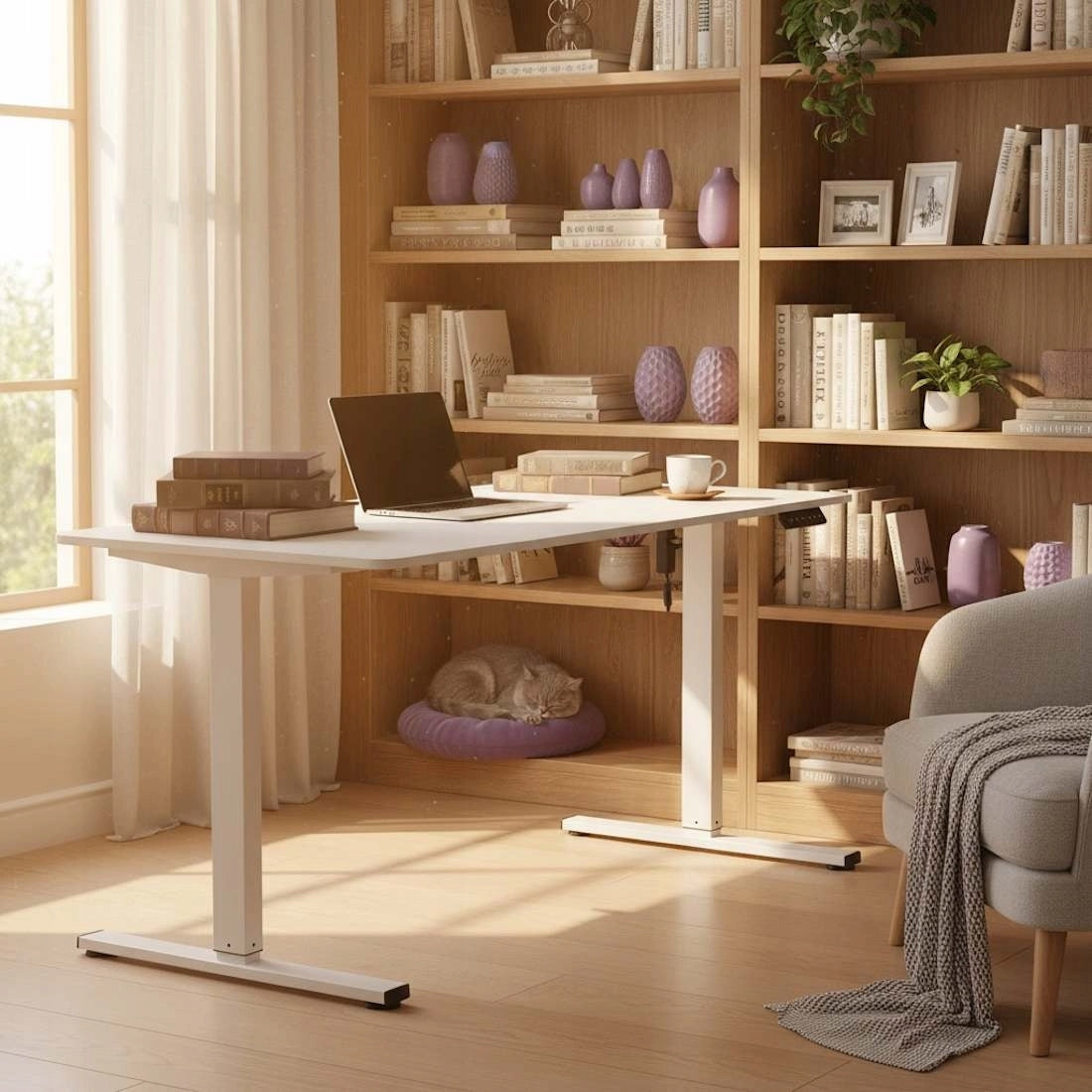 Elektrinis stalas su aukščio reguliavimu 140x70 Spacetronik baltas su LED skydeliu