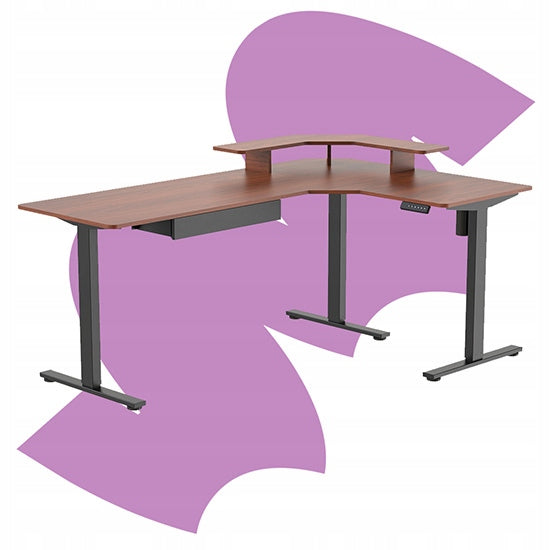 Kampas kompiuterio stalas su stalčiumi DIDELIS 180×120×60cm kairysis dešinysis juodas