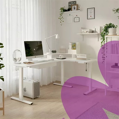 Kampas kompiuterio stalas su stalčiumi DIDELIS 180×120×60cm kairysis dešinysis juodas