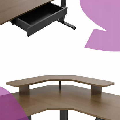 Kampas kompiuterio stalas su stalčiumi DIDELIS 180×120×60cm kairysis dešinysis juodas