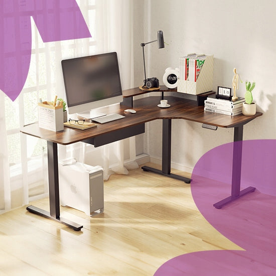 Kampas kompiuterio stalas su stalčiumi DIDELIS 180×120×60cm kairysis dešinysis juodas