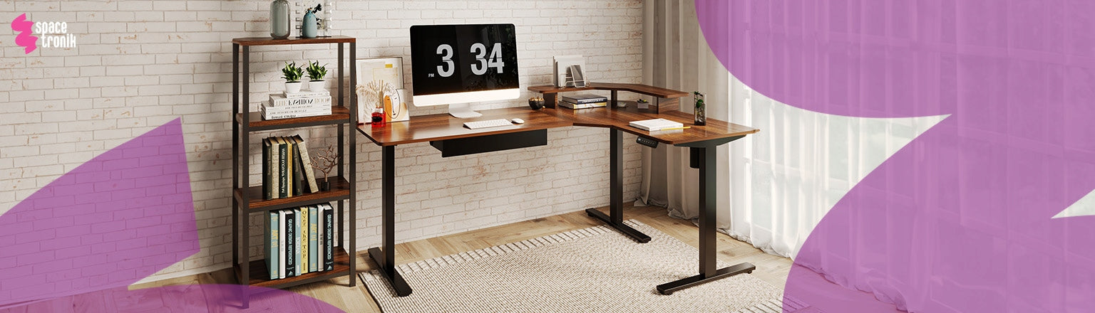 Kampas kompiuterio stalas su stalčiumi DIDELIS 180×120×60cm kairysis dešinysis juodas