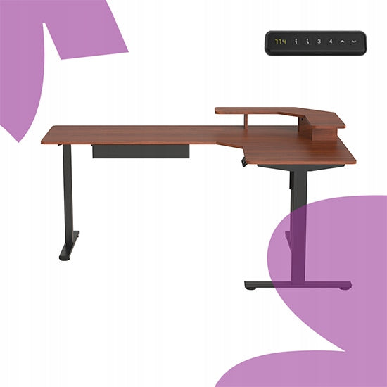 Kampas kompiuterio stalas su stalčiumi DIDELIS 180×120×60cm kairysis dešinysis juodas