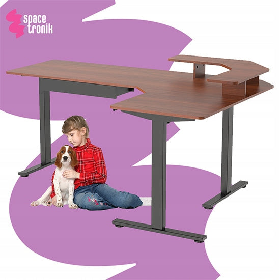 Kampas kompiuterio stalas su stalčiumi DIDELIS 180×120×60cm kairysis dešinysis juodas