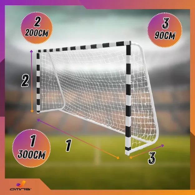 Nešiojami futbolo vartai vaikams 300x200, dideli, metaliniai, tvirti, 3x2m