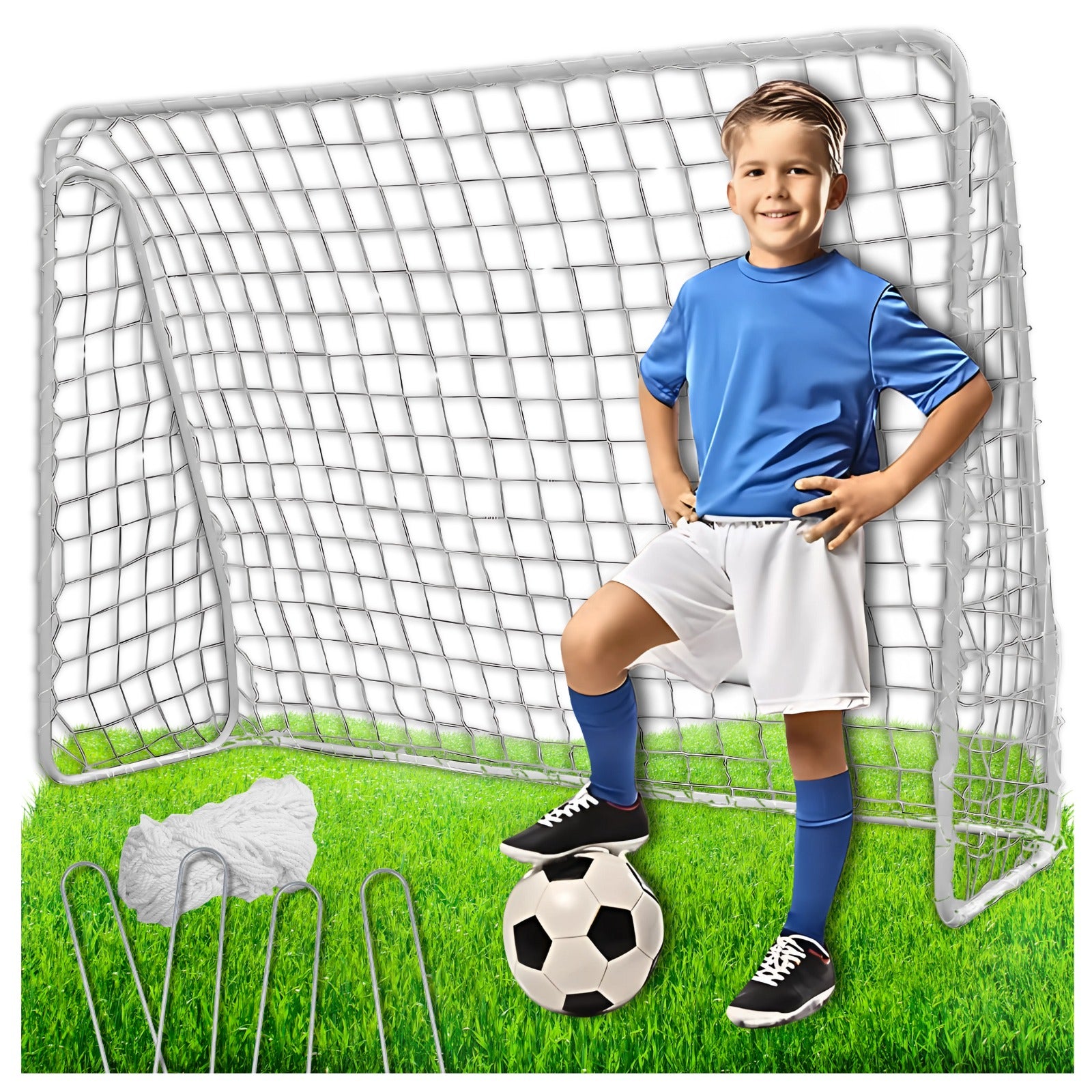 Nešiojami dideli sulankstomi metaliniai futbolo vartai vaikams 213 x 150 cm