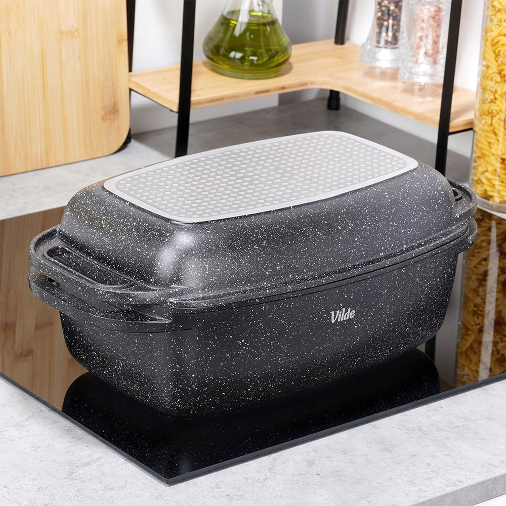 Granitinė troškintuvė, troškintuvė, puodas, keptuvė 2 viename, kepimui orkaitėje