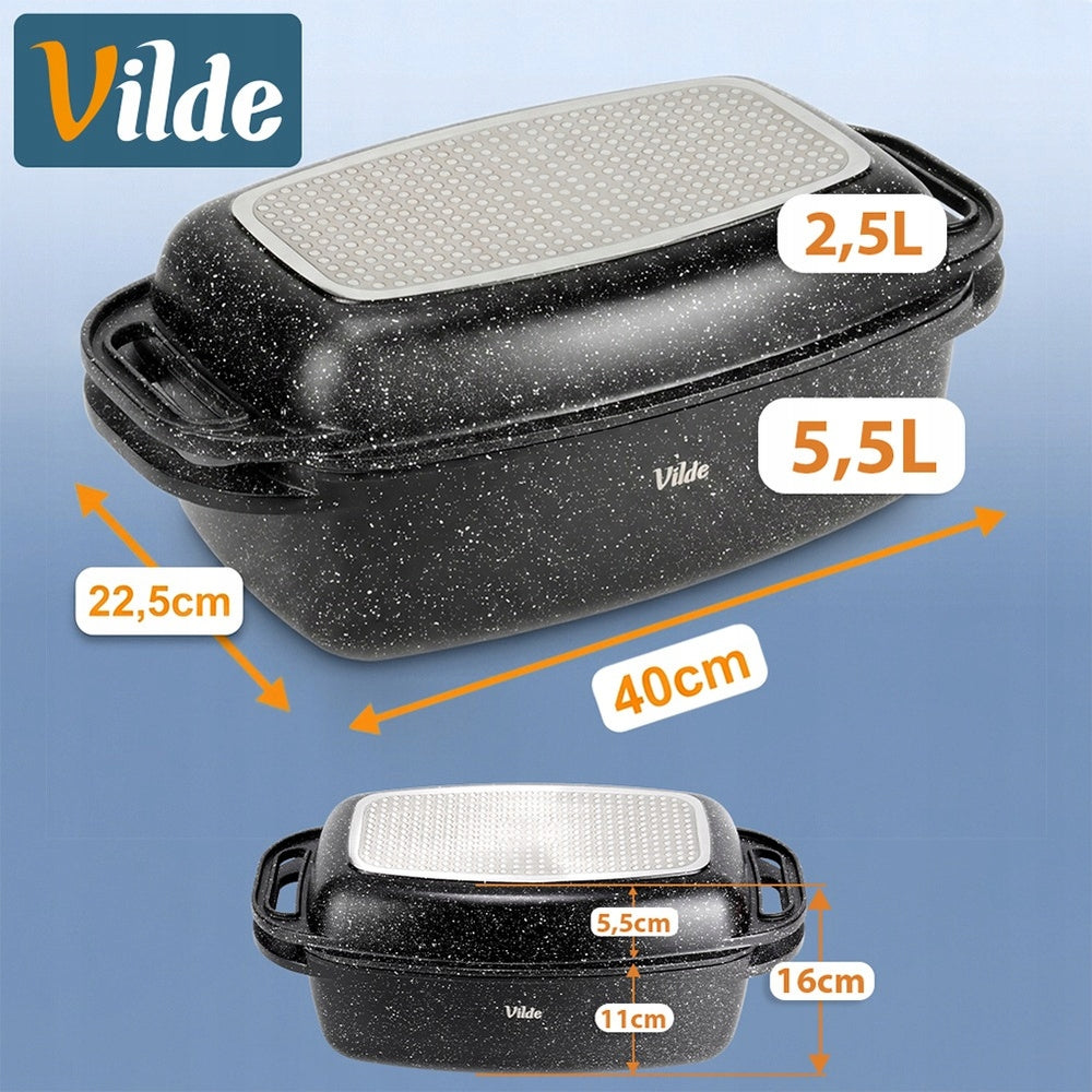 Granitinė troškintuvė, troškintuvė, puodas, keptuvė 2 viename, kepimui orkaitėje