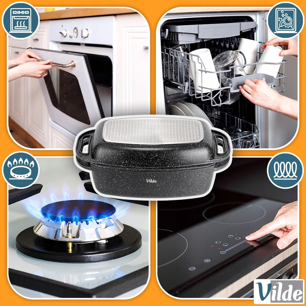 Granitinė troškintuvė, troškintuvė, puodas, keptuvė 2 viename, kepimui orkaitėje