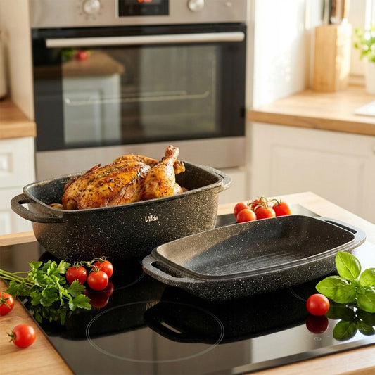 Granitinė troškintuvė, troškintuvė, puodas, keptuvė 2 viename, kepimui orkaitėje