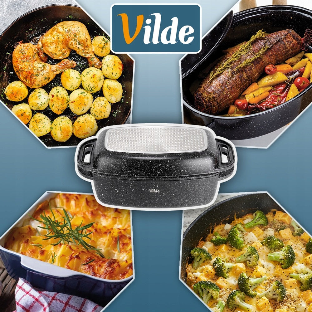 Granitinė troškintuvė, troškintuvė, puodas, keptuvė 2 viename, kepimui orkaitėje