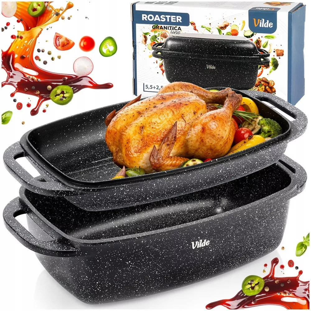 Granitinė troškintuvė, troškintuvė, puodas, keptuvė 2 viename, kepimui orkaitėje