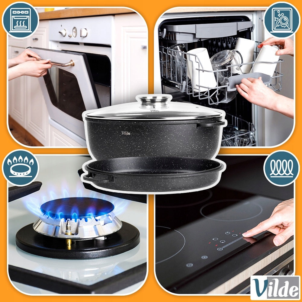 Granitinė kepimo forma (troškintuvė), puodas, keptuvė 3in1, skirta kepti orkaitėje