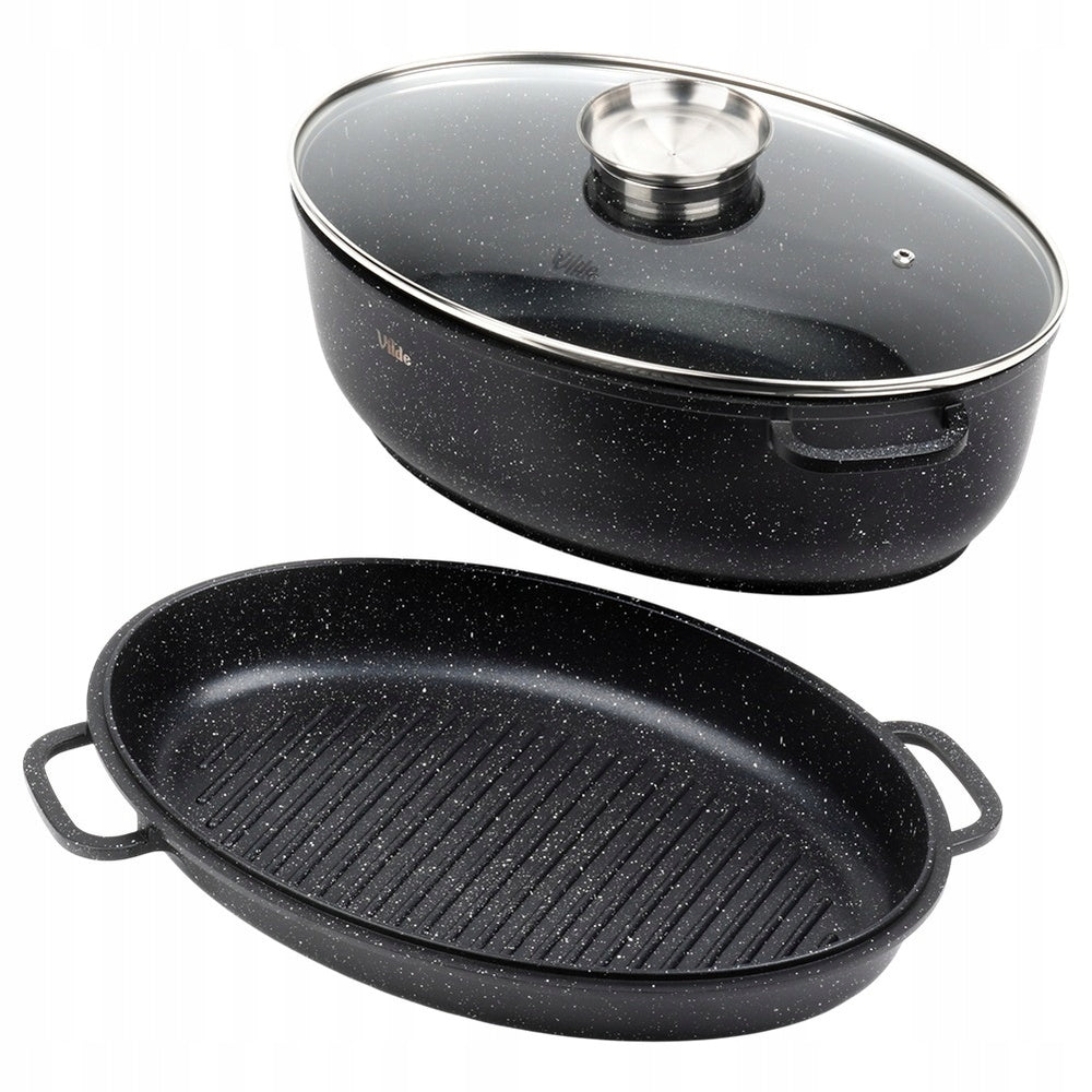 Granitinė kepimo forma (troškintuvė), puodas, keptuvė 3in1, skirta kepti orkaitėje