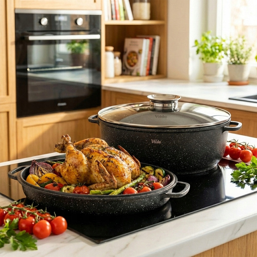 Granitinė kepimo forma (troškintuvė), puodas, keptuvė 3in1, skirta kepti orkaitėje