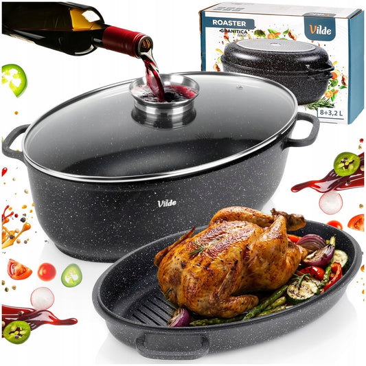 Granitinė kepimo forma (troškintuvė), puodas, keptuvė 3in1, skirta kepti orkaitėje