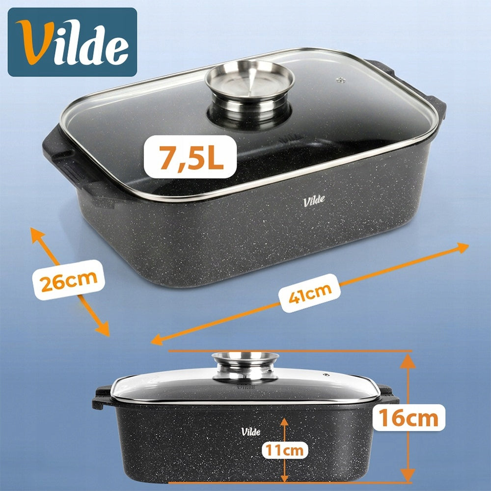 Granitinė keptuvė su dangčiu, puodas kepimui orkaitėje, 7,5L