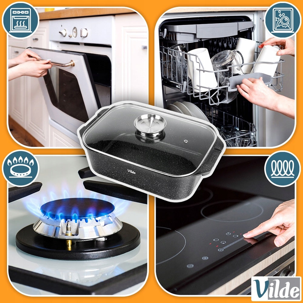 Granitinė keptuvė su dangčiu, puodas kepimui orkaitėje, 7,5L