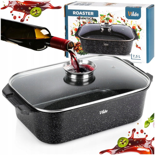 Granitinė keptuvė su dangčiu, puodas kepimui orkaitėje, 7,5L