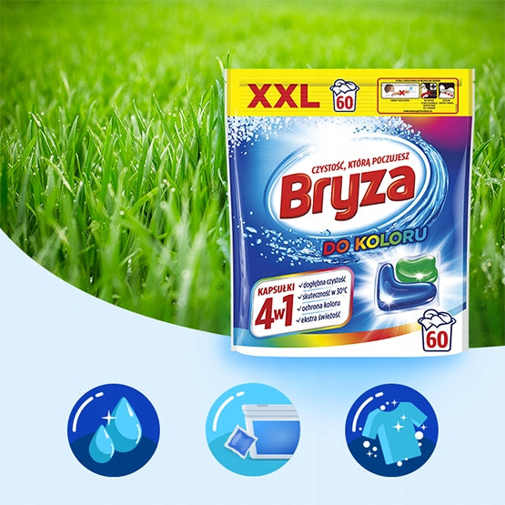 Bryza skalbimo kapsulės Spalva 4in1 Spalvoti audiniai 60 vnt. 60 skalavimų