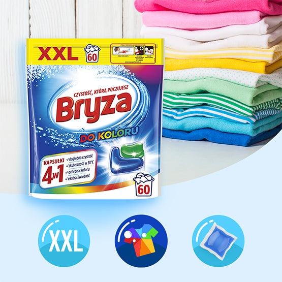 Bryza skalbimo kapsulės Spalva 4in1 Spalvoti audiniai 60 vnt. 60 skalavimų