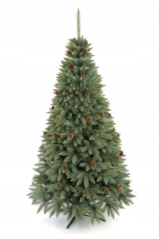 Graži, tanki dirbtinė eglė Sidabrinis eglės modelis su natūraliomis kankorėžiais 220 cm