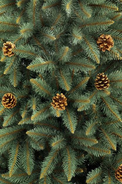 Graži, tanki dirbtinė eglė Sidabrinis eglės modelis su natūraliomis kankorėžiais 220 cm