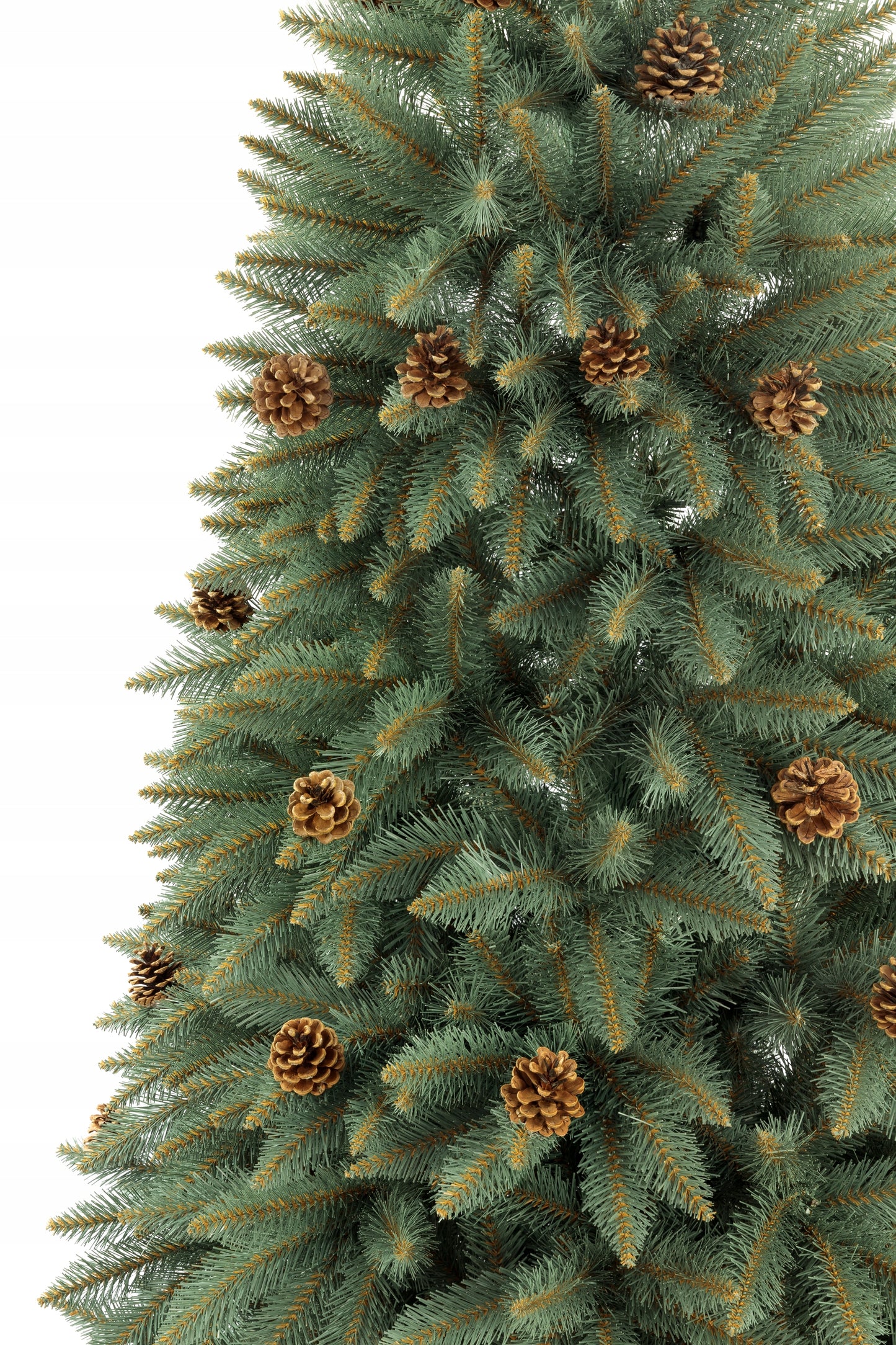 Graži, tanki dirbtinė eglė Sidabrinis eglės modelis su natūraliomis kankorėžiais 220 cm