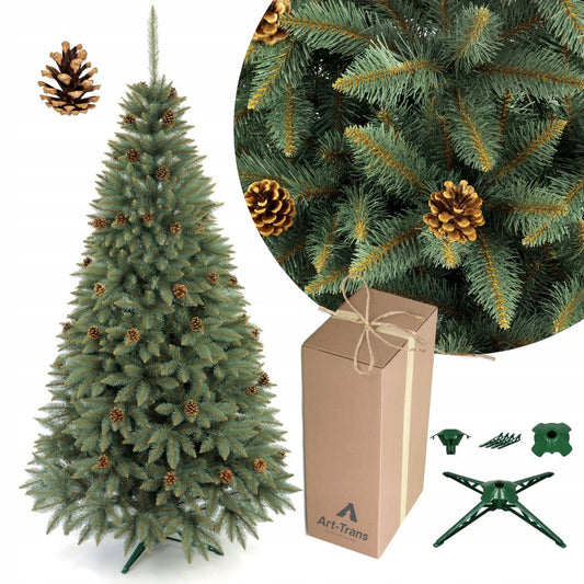 Graži, tanki dirbtinė eglė Sidabrinis eglės modelis su natūraliomis kankorėžiais 220 cm