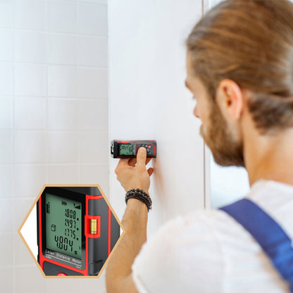 Lazerinis atstumo matuoklis skaitmeninis kampainis (inclinometras) matuoklis, gulsčiukas, atmintis 40m