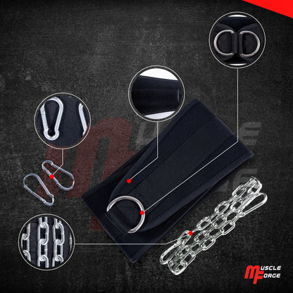 Diržas Dips papildomam svoriui, tvirtas, 240 kg, su grandine