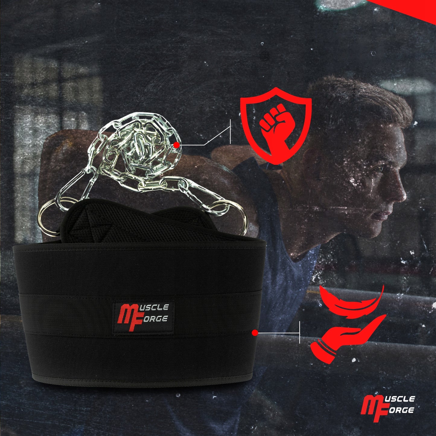 Diržas Dips papildomam svoriui, tvirtas, 240 kg, su grandine