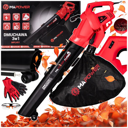 Elektrinis lapų pūstuvas su smulkintuvu, lapų siurblys 3in1, 3000W