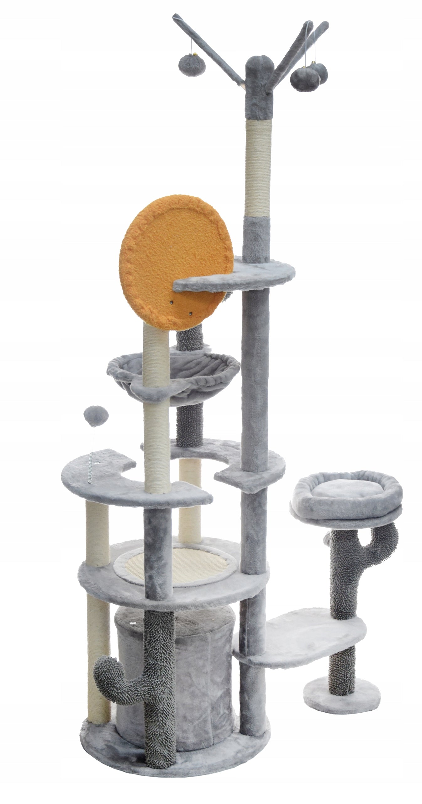 Kačių draskyklė 7 lygiai 179 cm namelis gultas pilkas Royal&Petsky