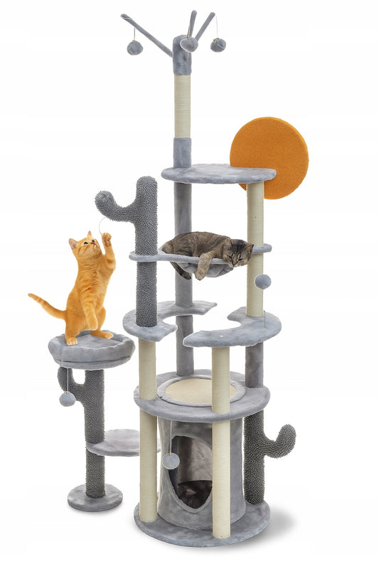 Kačių draskyklė 7 lygiai 179 cm namelis gultas pilkas Royal&Petsky