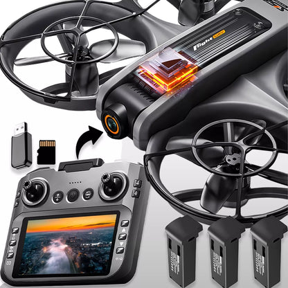 DRONAS S156+ su LCD valdikliu, 2 kameromis, bešepetėliniu varikliu, WIFI, 3 baterijomis, 145g