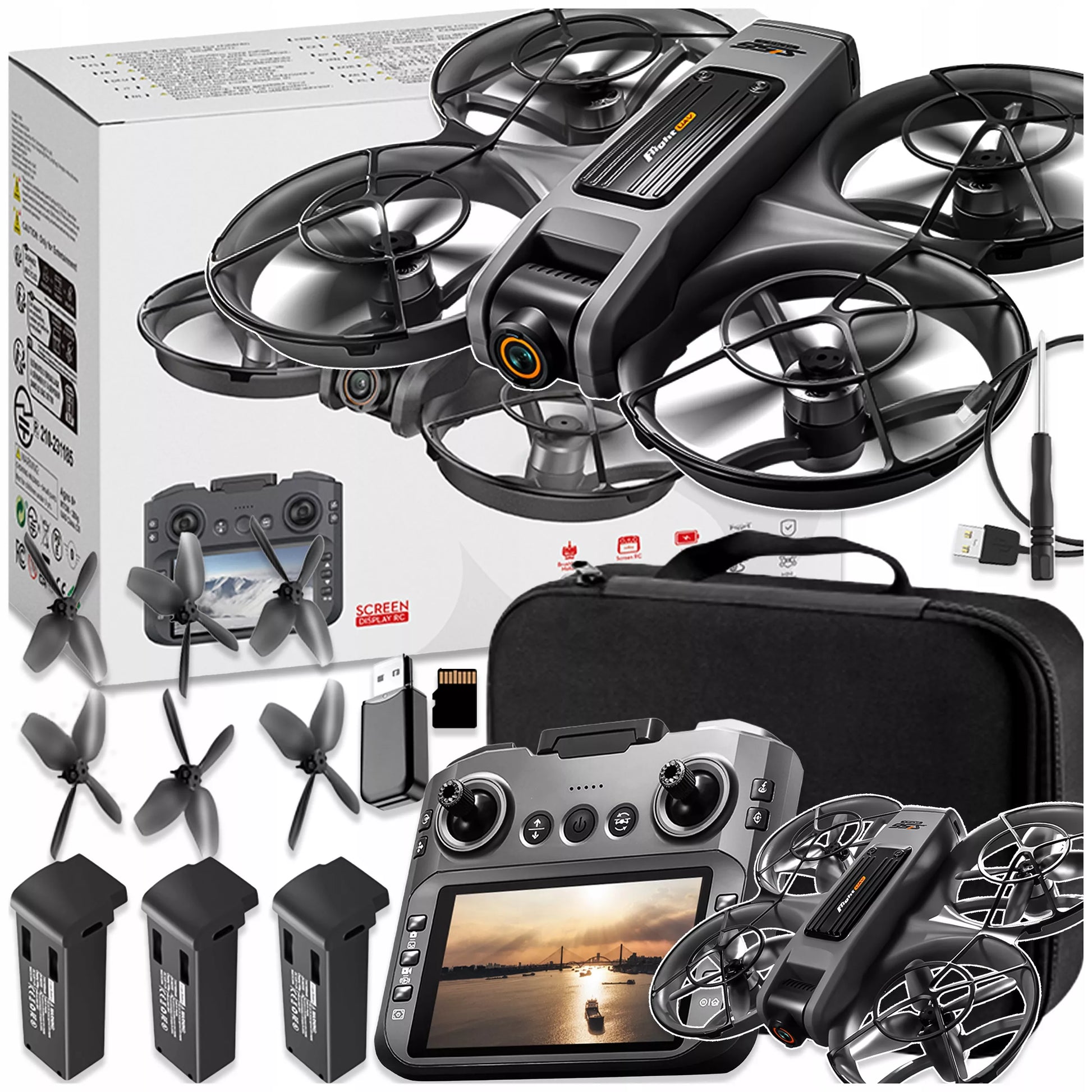 DRONAS S156+ su LCD valdikliu, 2 kameromis, bešepetėliniu varikliu, WIFI, 3 baterijomis, 145g